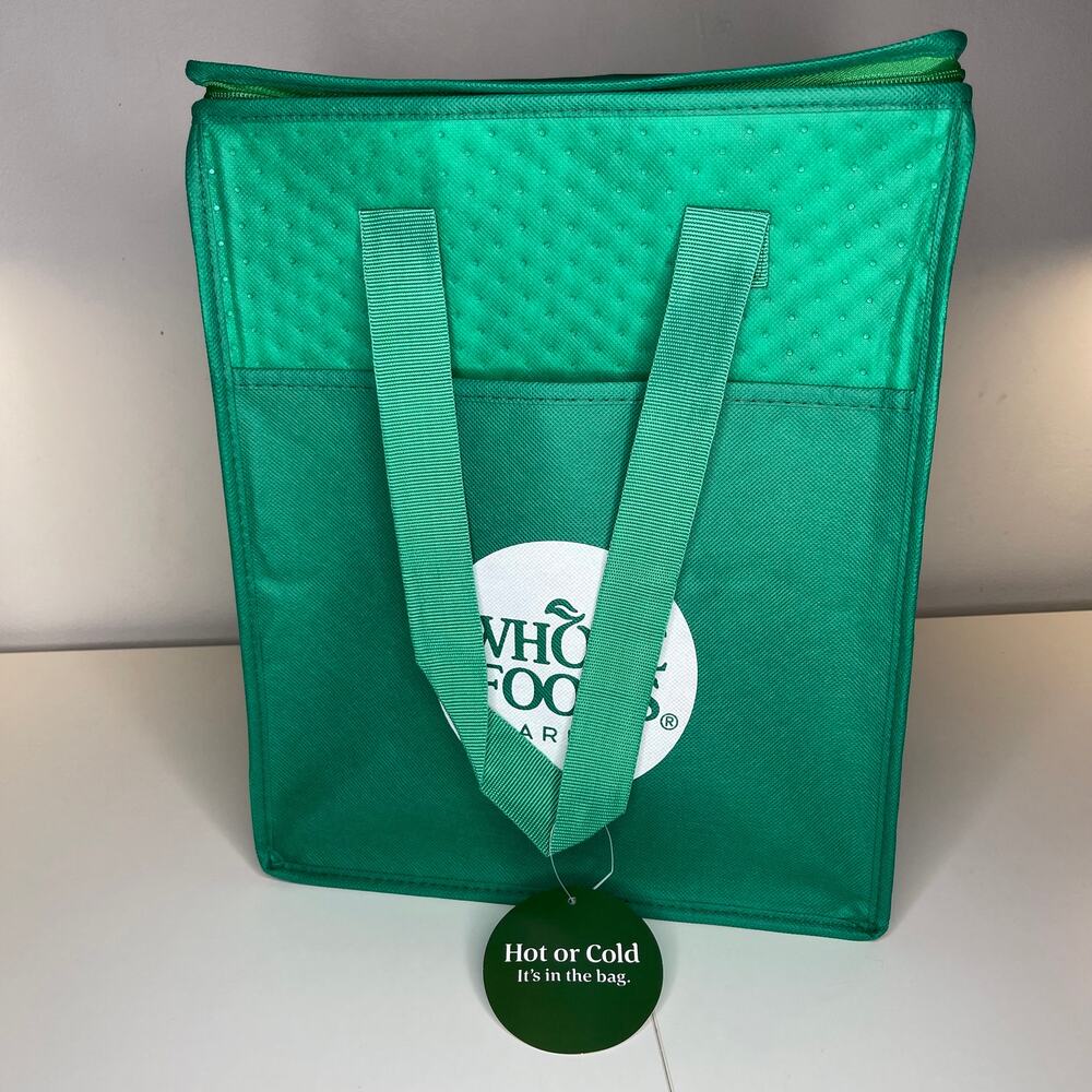 Whole Foods Market Green Insulated Hot Cold Cooler Tote Bag White Logo NEW! NWT! - Picture 8 of 11